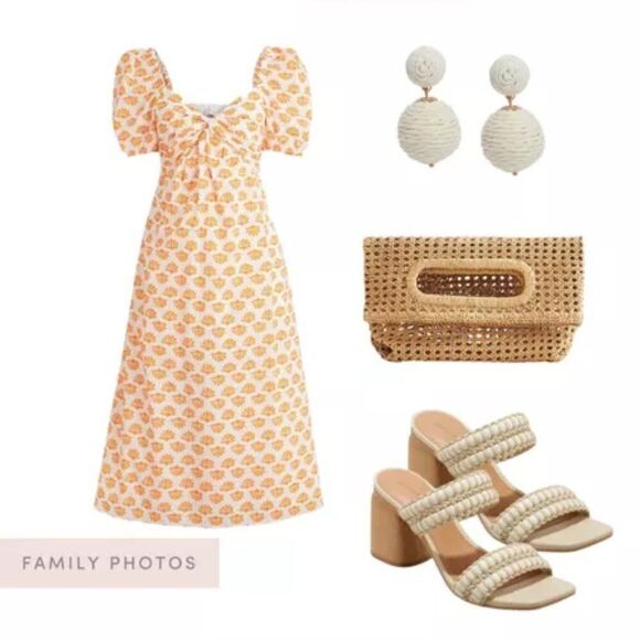 J. Crew Factory Orange Floral Puff-Sleeve Twist-Front Midi Dress Size 8 - Picture 4 of 15